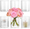 Glass Cylinder Vase Set of 6 for Centerpieces, 5 Inch Short Clear Flower Vases Bulk, Glass Hurricane Candle Holder for Table, Floating Candle Vases for Wedding Home Décor
