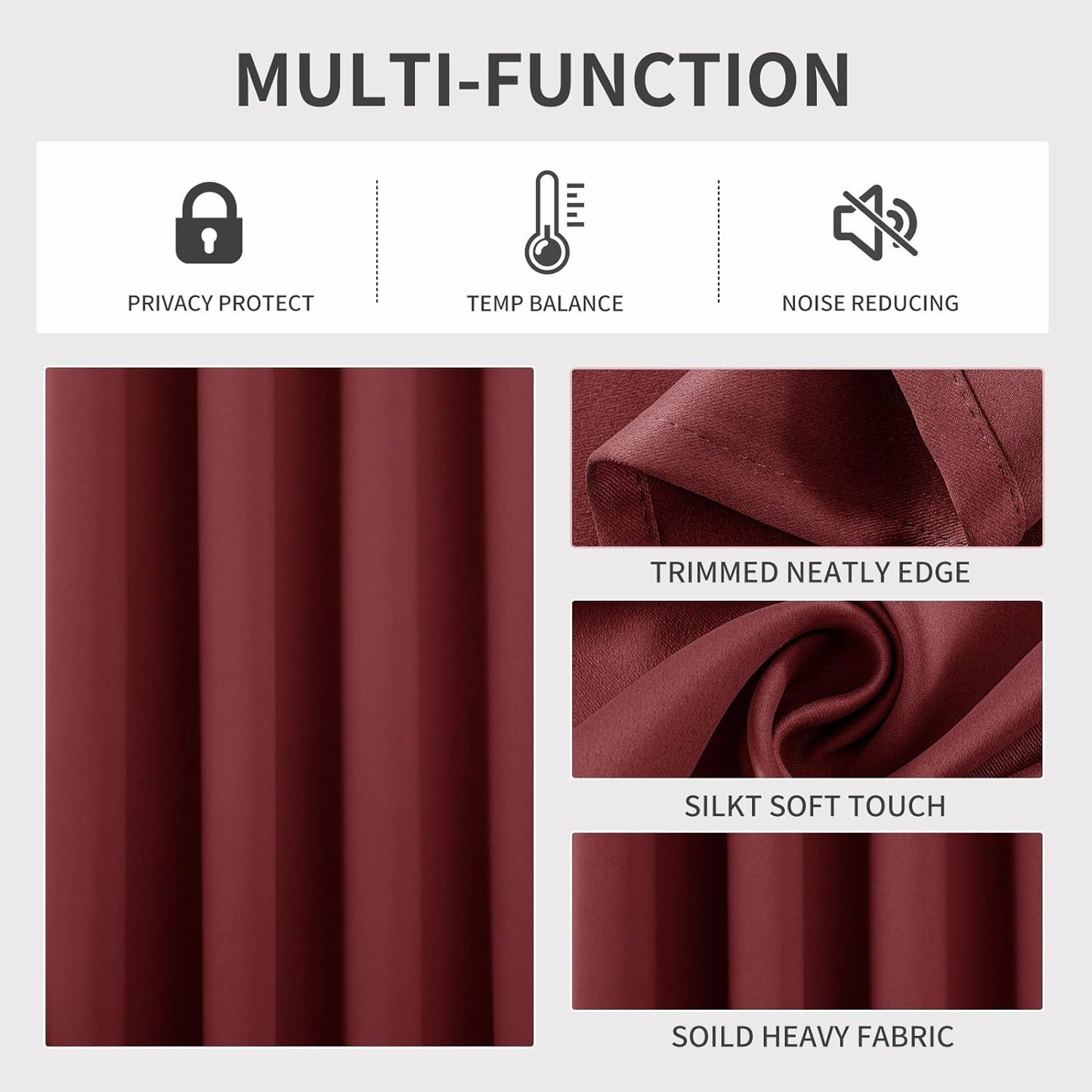 Joydeco Blackout Curtains 63 Inch Length 2 Panels Set, Thermal Insulated Long Curtains 2 Burg, Room Darkening Grommet Drapes for Living Room Bedroom Window (W52 x L63 Inch, Burgundy Red)