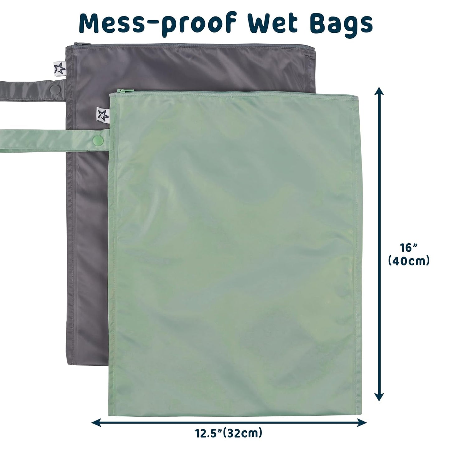 Tiny Twinkle Mess proof Waterproof Wet Dry Bag,2pk Reusable Wet Bags for Swimsuits&Baby Clothes,Leakproof Wet Bag,Waterproof Bag for Travel&Diaper bag,Wet Bags for Baby (Sage, Charcoal)