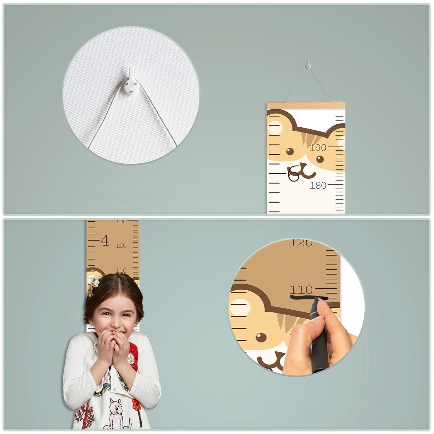 Kids Height Wall Chart in Inch Child Measurement Ruler Growing Tracker Canvas Growth Charts Toddler Bedroom Nursery Room Playroom Decor