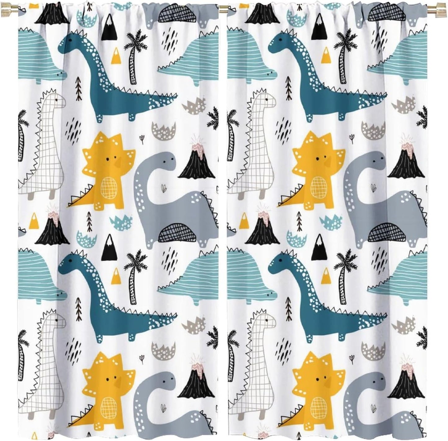 Kids Dinosaur Curtains for Boys Girls Bedroom Decor Cartoon Dino Colorful Cute Funny Wildlife Animal Printed Blackout Rod Pocket Window Drapes for Baby Nursery Playroom Living Room W21xL45in Decor