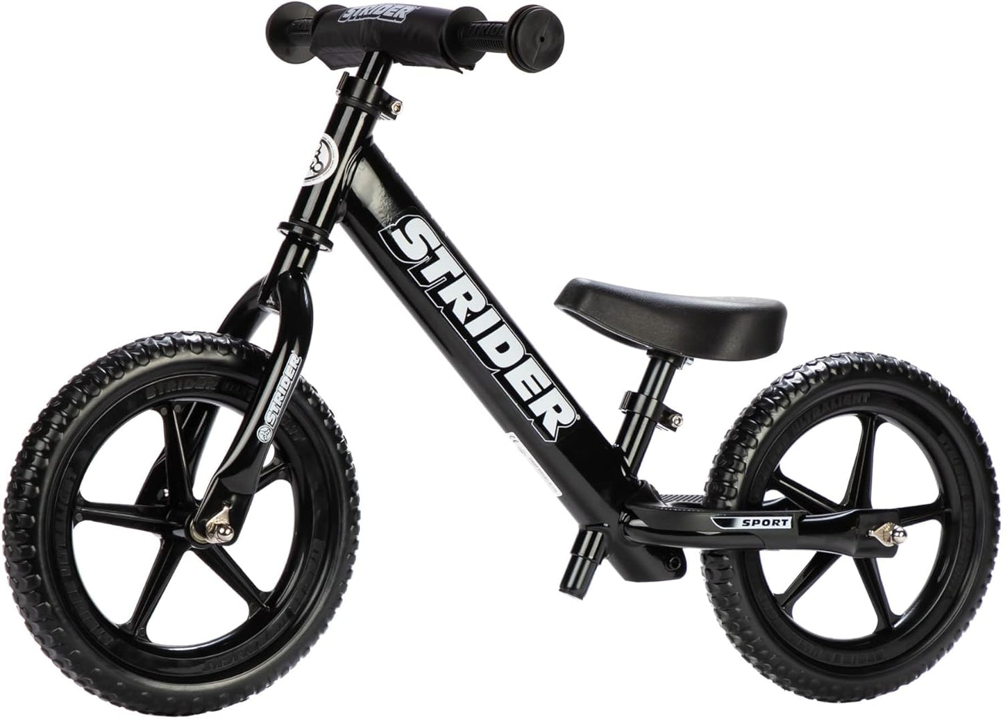 Strider 12” Sport Bike - No Pedal Balance Bicycle for Kids 1 to 4 Years - Includes Safety Pad, Padded Seat, Mini Grips & Flat-Free Tires - Tool-Free Assembly & Adjustments