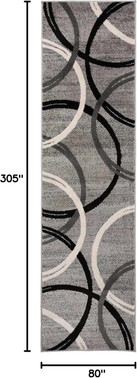 Rugshop Modern Wavy Circles Design Runner Rug 2'7" x 10' Gray