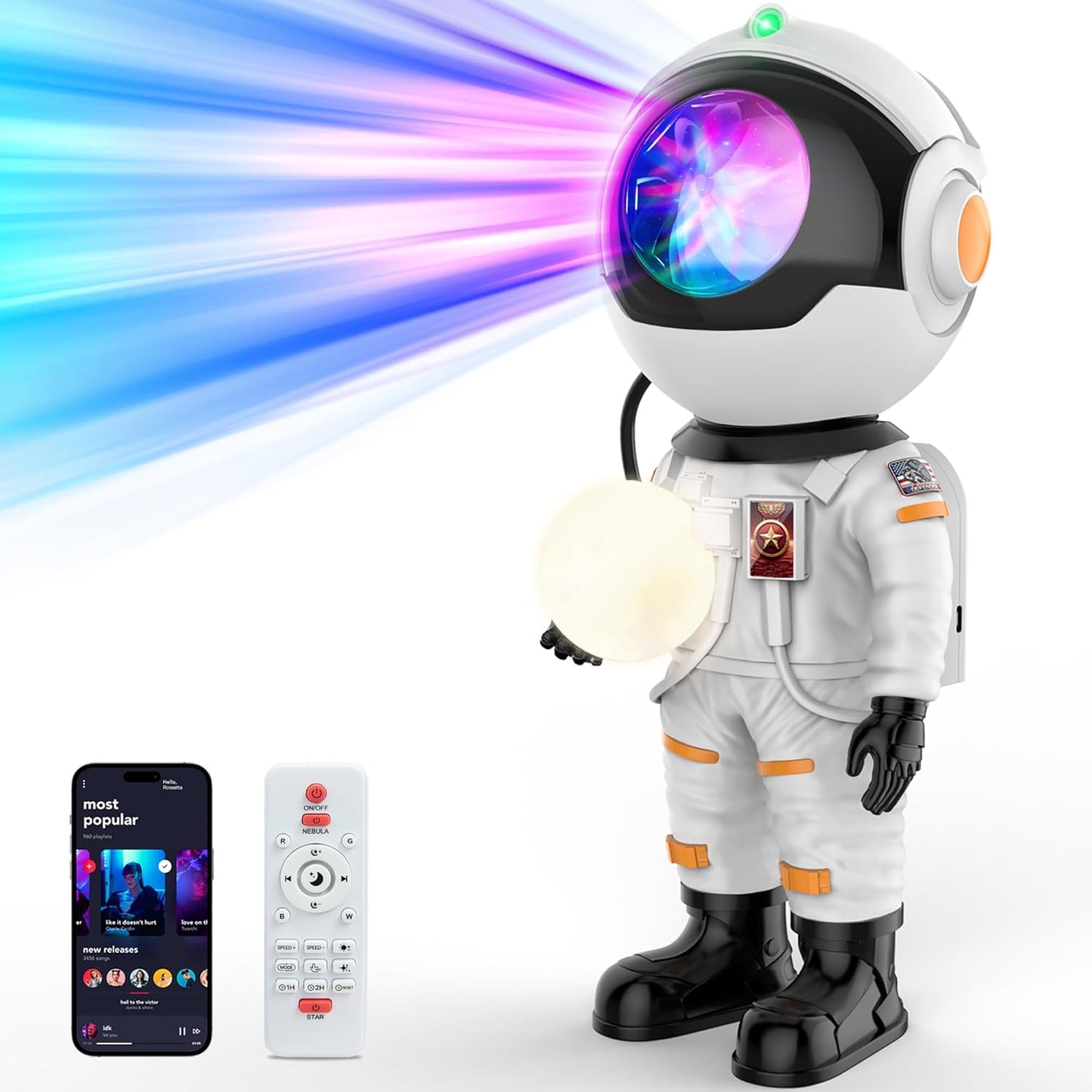 Rossetta Astronaut Galaxy Projector, Star Projector for Bedroom Bluetooth Speaker White Noise Night Light, Galaxy Light Projector with Remote Control and Timer for Kids, Adult, Party, Gifts