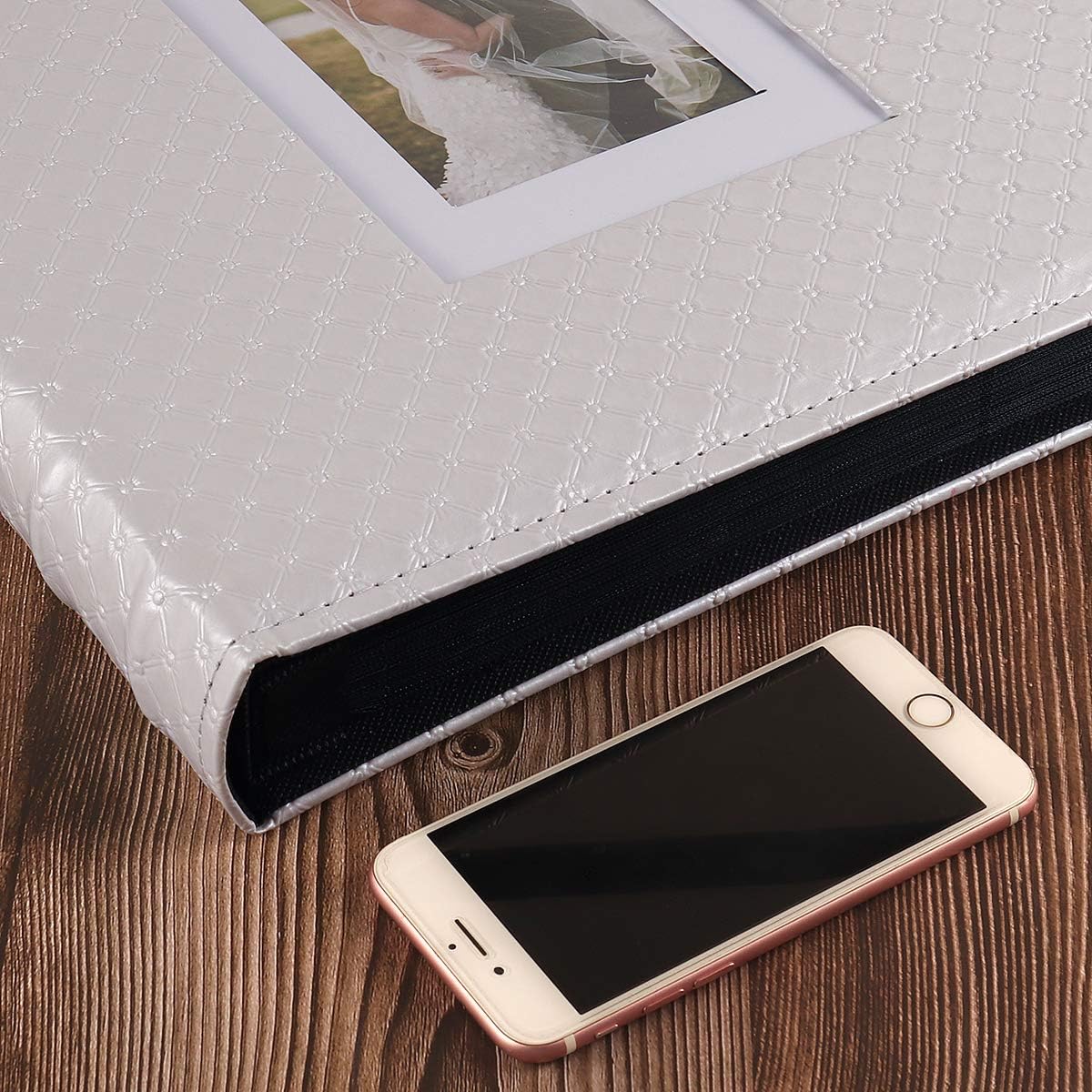 RECUTMS Photo Album 4x6 Holds 600 Photos Button Grain Larger Capacity Leather Cover Black Inner Page Baby Family Book Wedding Anniversary Pictures Birthday Photo Albums (White)