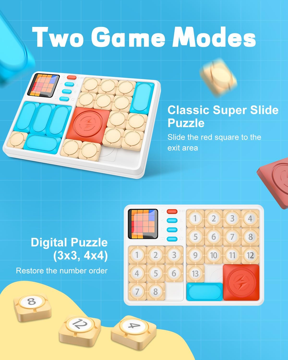 Super Slide Puzzle Games, Handheld Electronic Brain Teaser with 500+ Challenges 7 Levels for Boys, Girls, Adults - Portable Learning Toys Birthday Gifts for Travel, Road Trip, Easter Basket