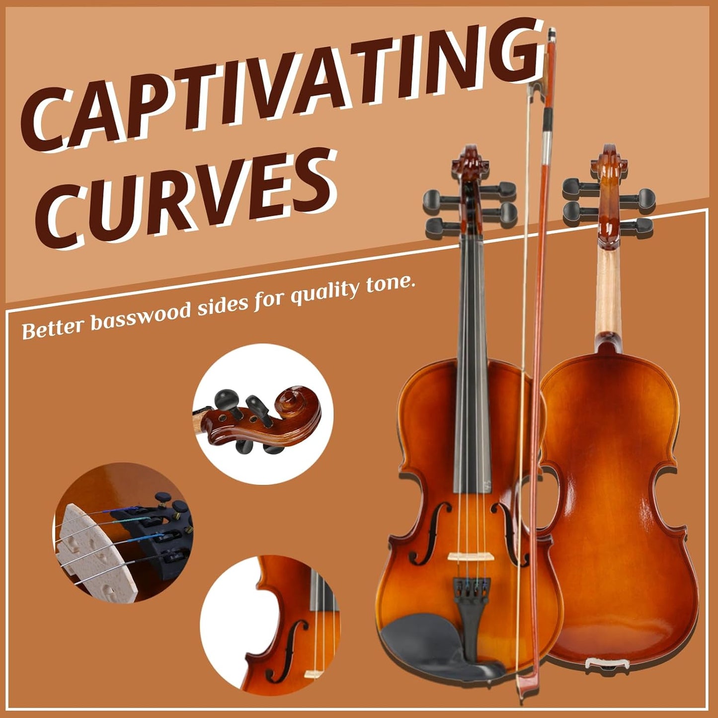 Ktaxon 3/4 Violin for Beginners, Fiddle for Students and Enthusiasts, Acoustic Violin Kit with Case, Bow, Rosin & Manual