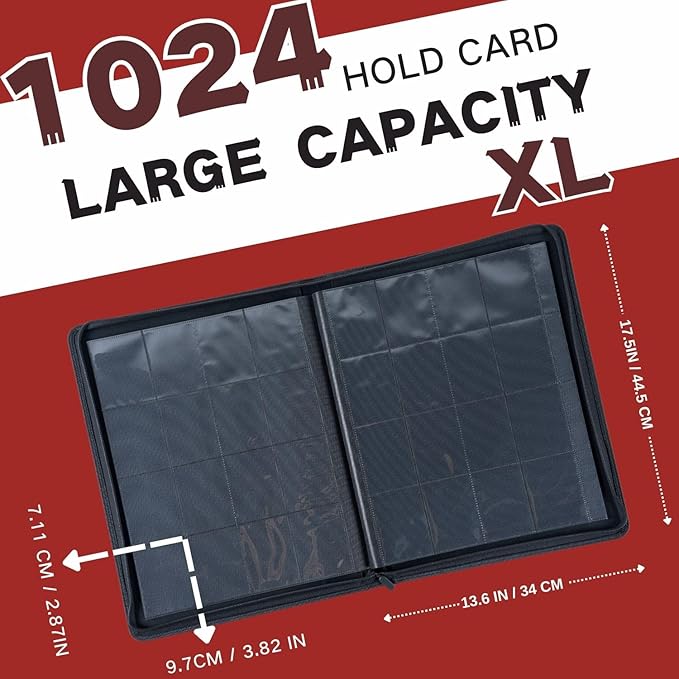 1000+ Pockets Trading Card Binder, 16-Pocket Card Ablum Compatible with MTG,Sports Cards & Other Standard Size Trading Cards (Red)