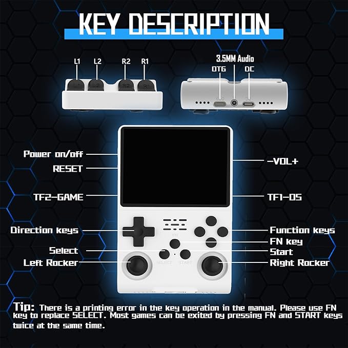 FVBADE[30000 in 1] R40S PRO Handheld Game Console 3.5 inch IPS Screen Mini Retro Console 3800mAh Portable Pocket Arcade 45+ Mainstream Emulator 256G TF Card Transparent.(White)
