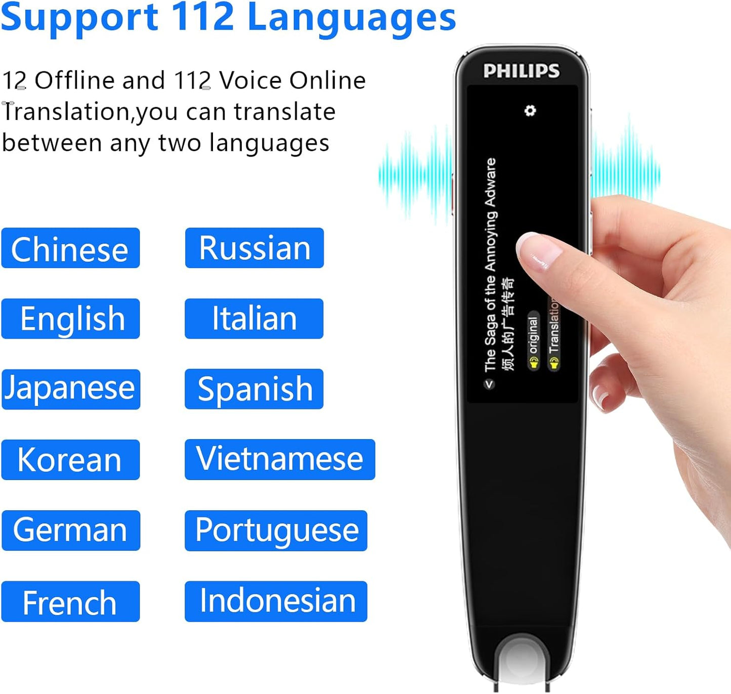 Translation Pen, OCR Digital Translator Pen, 112 Language Learner Portable Wireless Scan Reader Pen,Reading Pen for Dyslexia Study Business and Travel