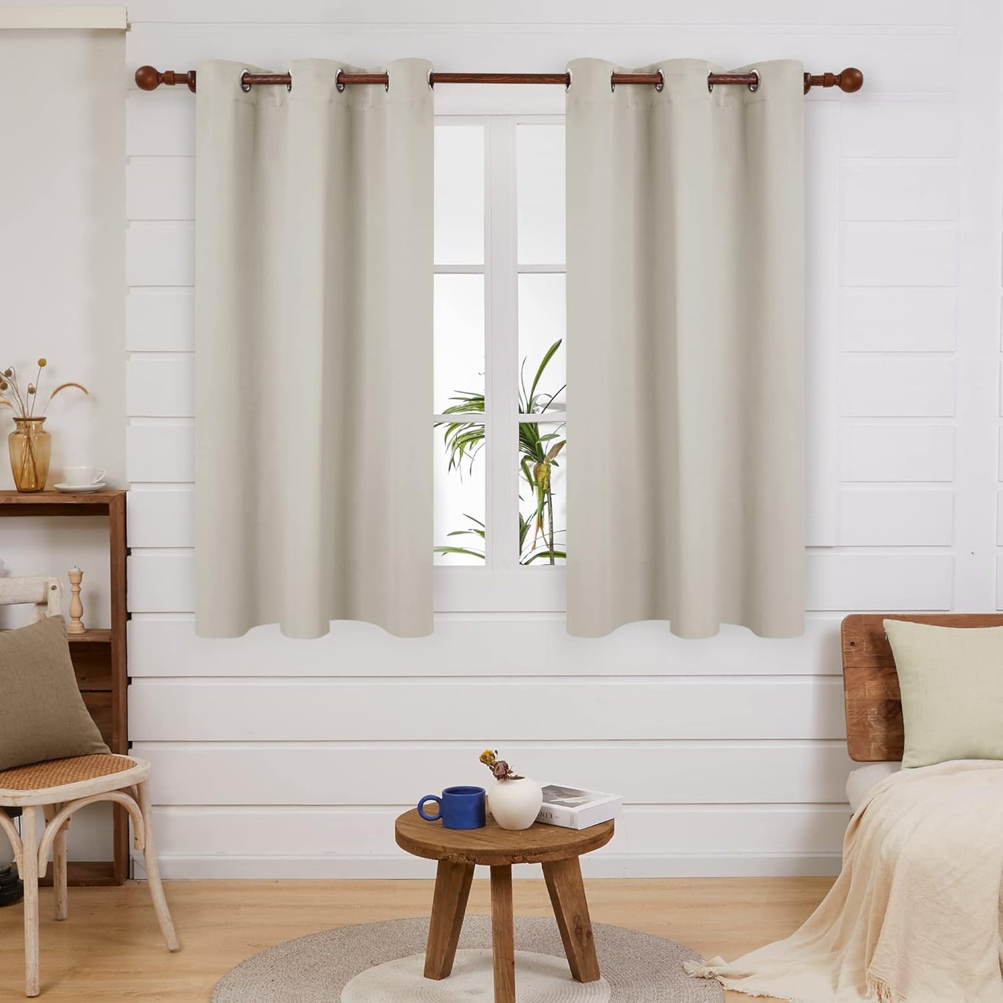 Deconovo Blackout Curtains, Room Darkening Thermal Insulated Window Drapes, Noise Reducing, Grommet Top, 2 Panels 42W x 63L Inch Machine Washable for Bedroom Living Room Nursery Light Beige