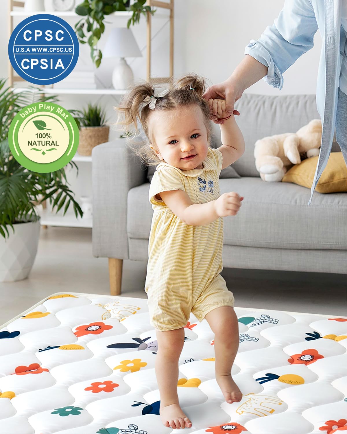 Odorless Premium Foam Baby Play Mat 50" x 50", Soft Microfiber Fabric Crawling Mat for Floor- Comfortable and Hypoallergenic, Non-Slip Cushioned Floor Playpen mat for Infants,Babies,Toddlers