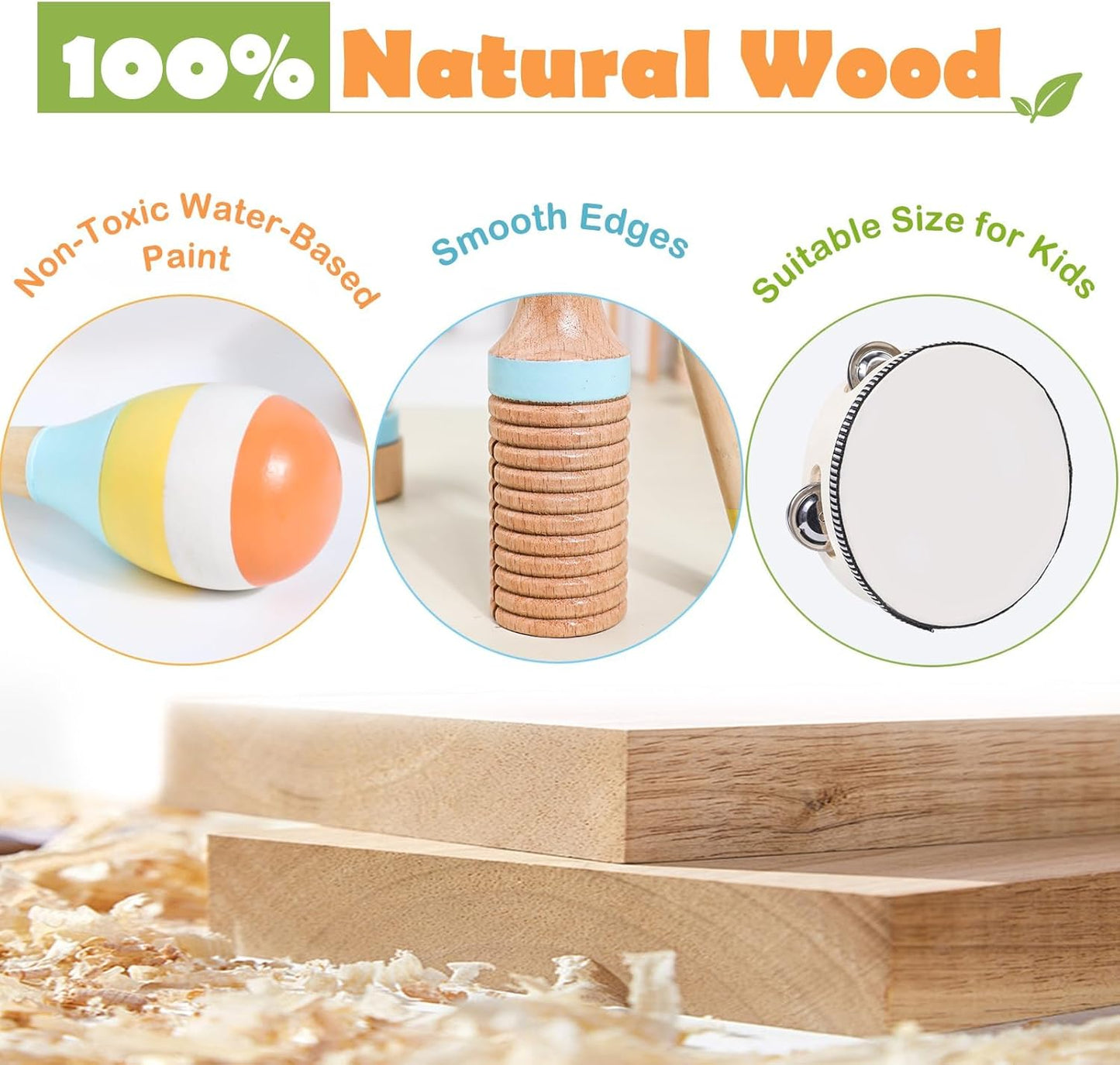 Wooden Musical Instruments Set for Toddlers 1-3, Baby Kids Montessori Toys Neutral Colors Percussion Set Preschool Educational Xylophone Music Toys for 2 3 4 Year Old Baby Girls Boys Birthday Gifts