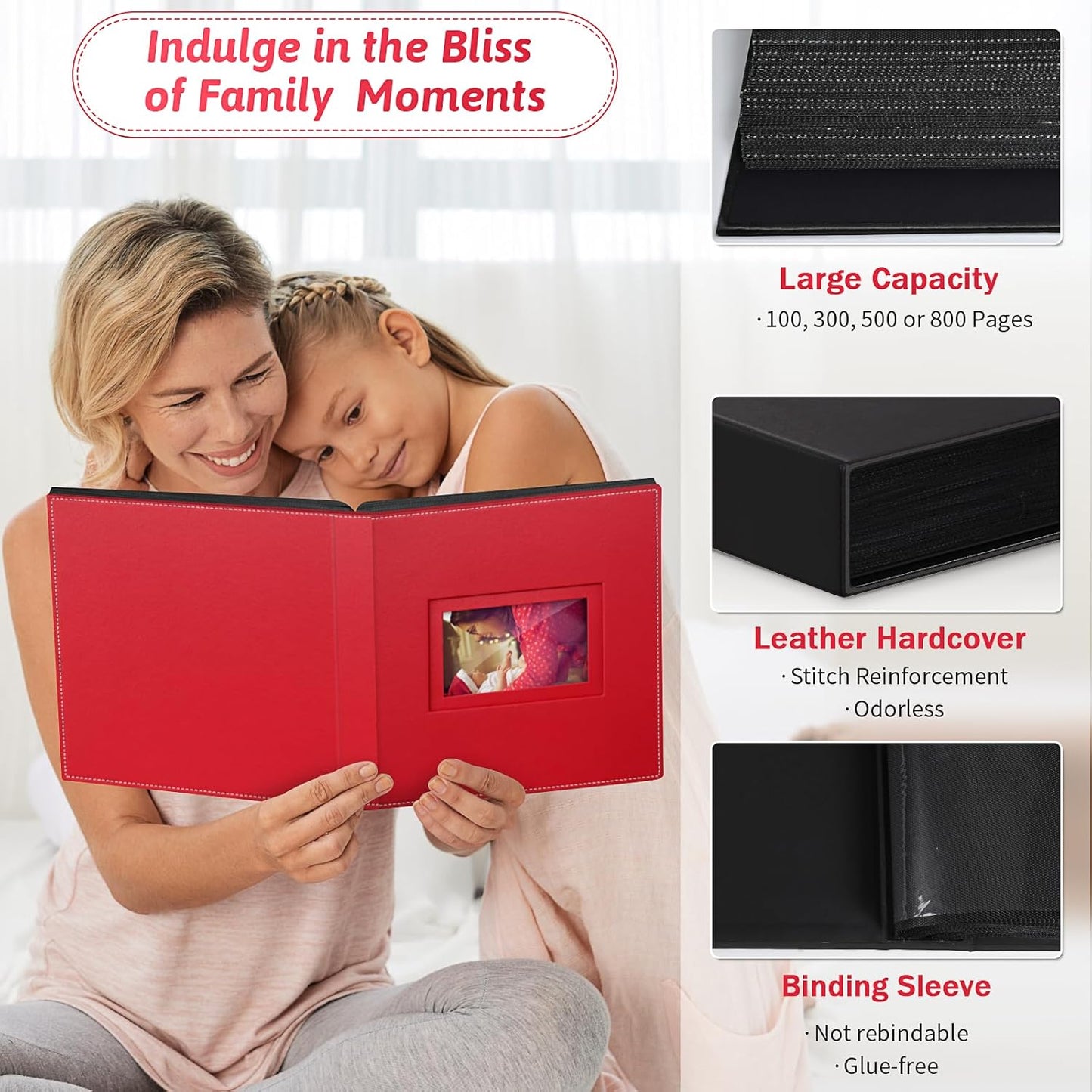 Popotop Photo Album 4x6 300 Pockets with Leather Hardcover Cover, Small Photo Album Holder Book with 50Pcs Pages for Family Travel Wedding Baby Gifts