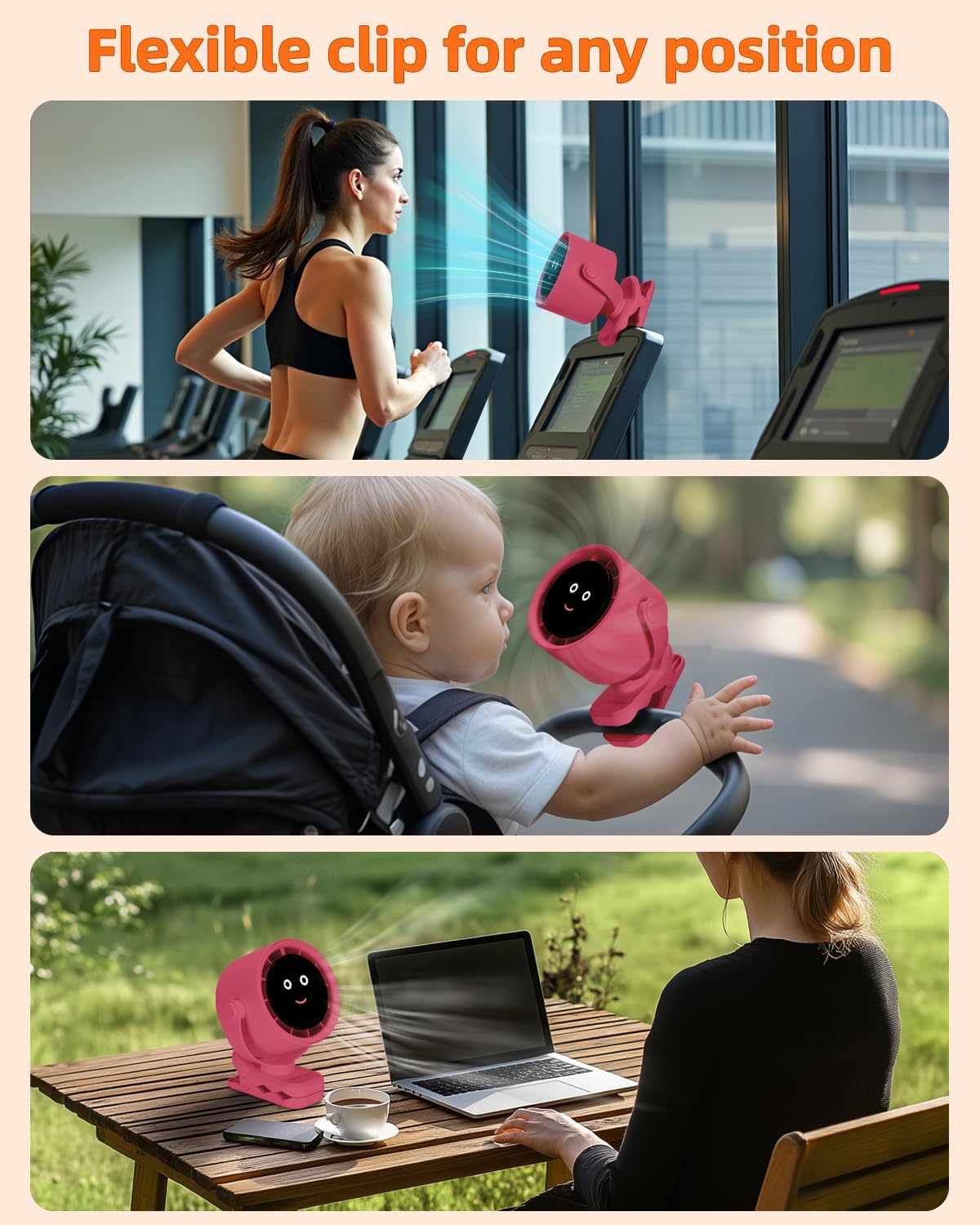 Clip on Fan for Bed, Portable Fan for Travel, Air Turbo Tech & Digital display, 360° Rotate & 5 Speeds stroller fan, For Home Office Stroller Camping - Red