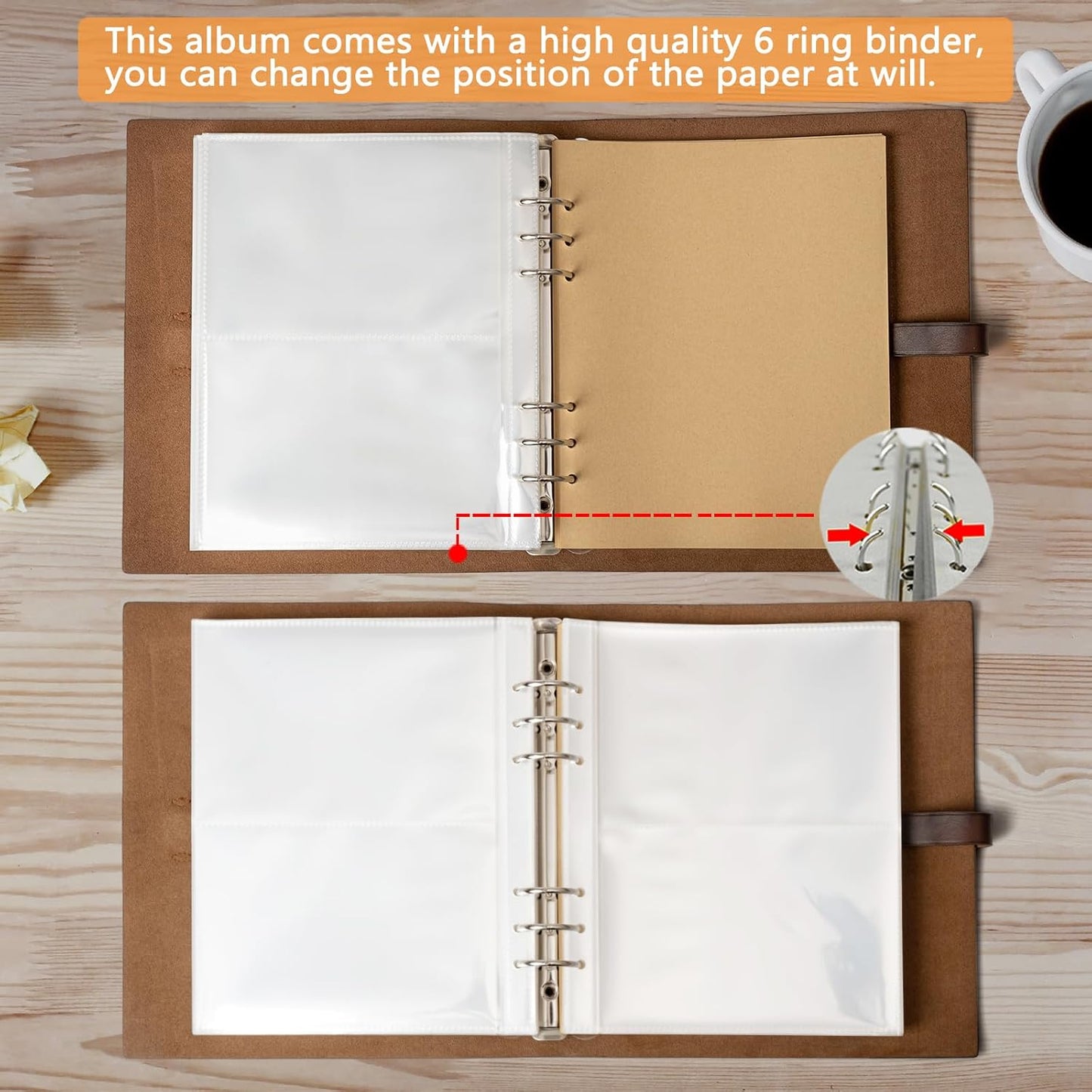 Photo Album 4x6 200 Photos, Genuine Leather Photo Albums with Writing Space with 30 Writing Paper, Travel Family Wedding Kids Graduation Ultrasound Baby Picture Album Scrapbook Photo Album (Simple)