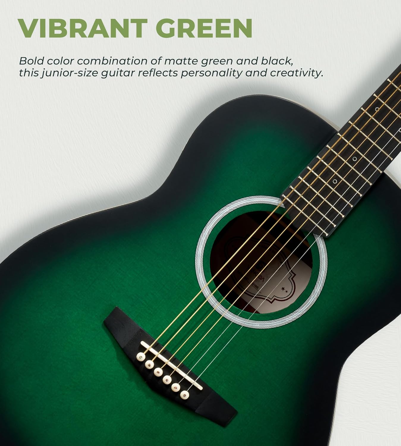 Vangoa 3/4 Acoustic Guitar Green, Learn-to-Play 36" Steel String Acoustic Guitar Set for Beginners Teens Kids Boys 9-12, Bundle with Gig Bag, Tuner, Strap, Picks
