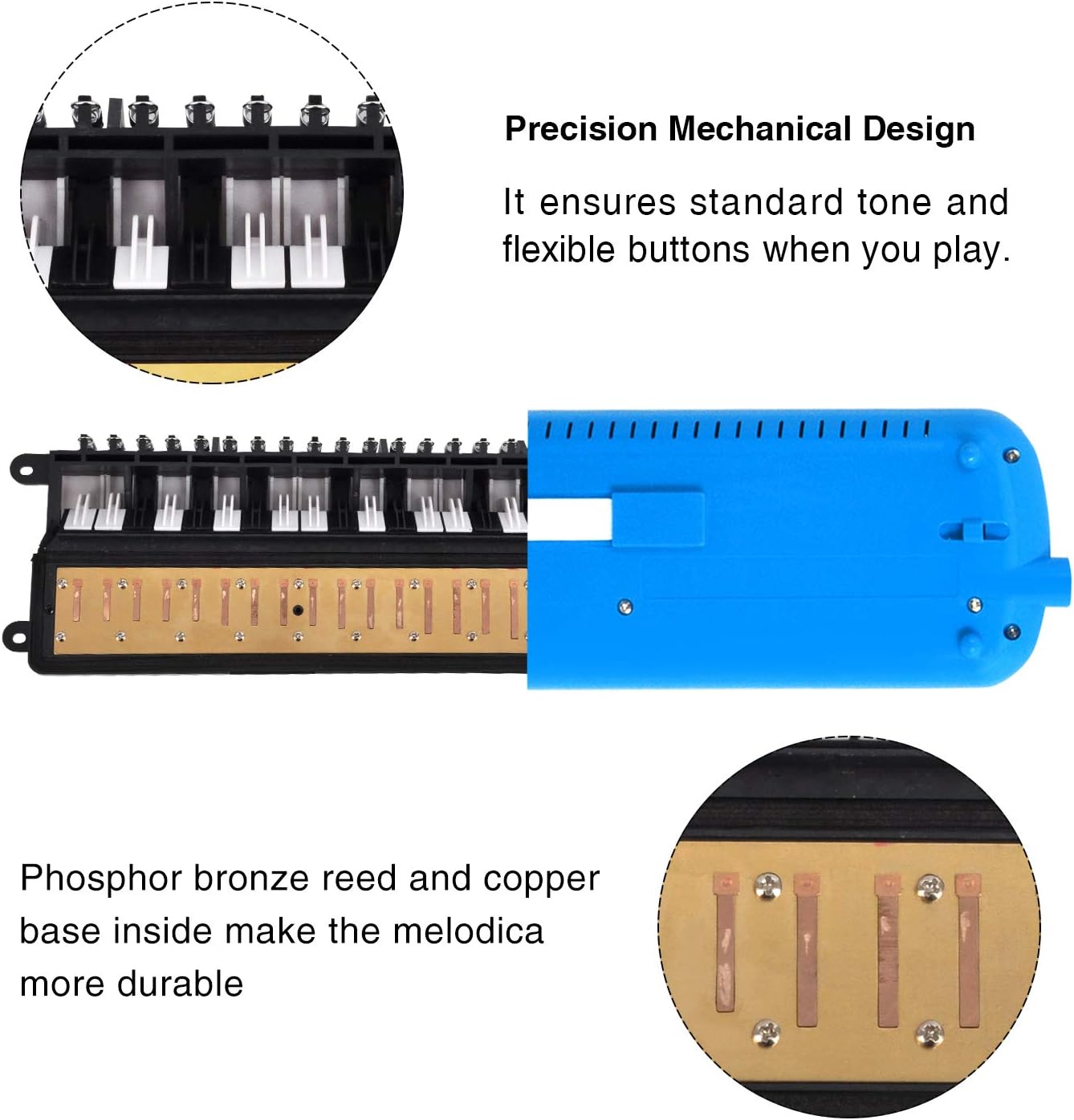 EastRock 37 Key Melodica Instrument Keyboard Soprano Piano Style with Mouthpiece Tube Sets and Carrying Bag for Beginners Adults Gift Blue