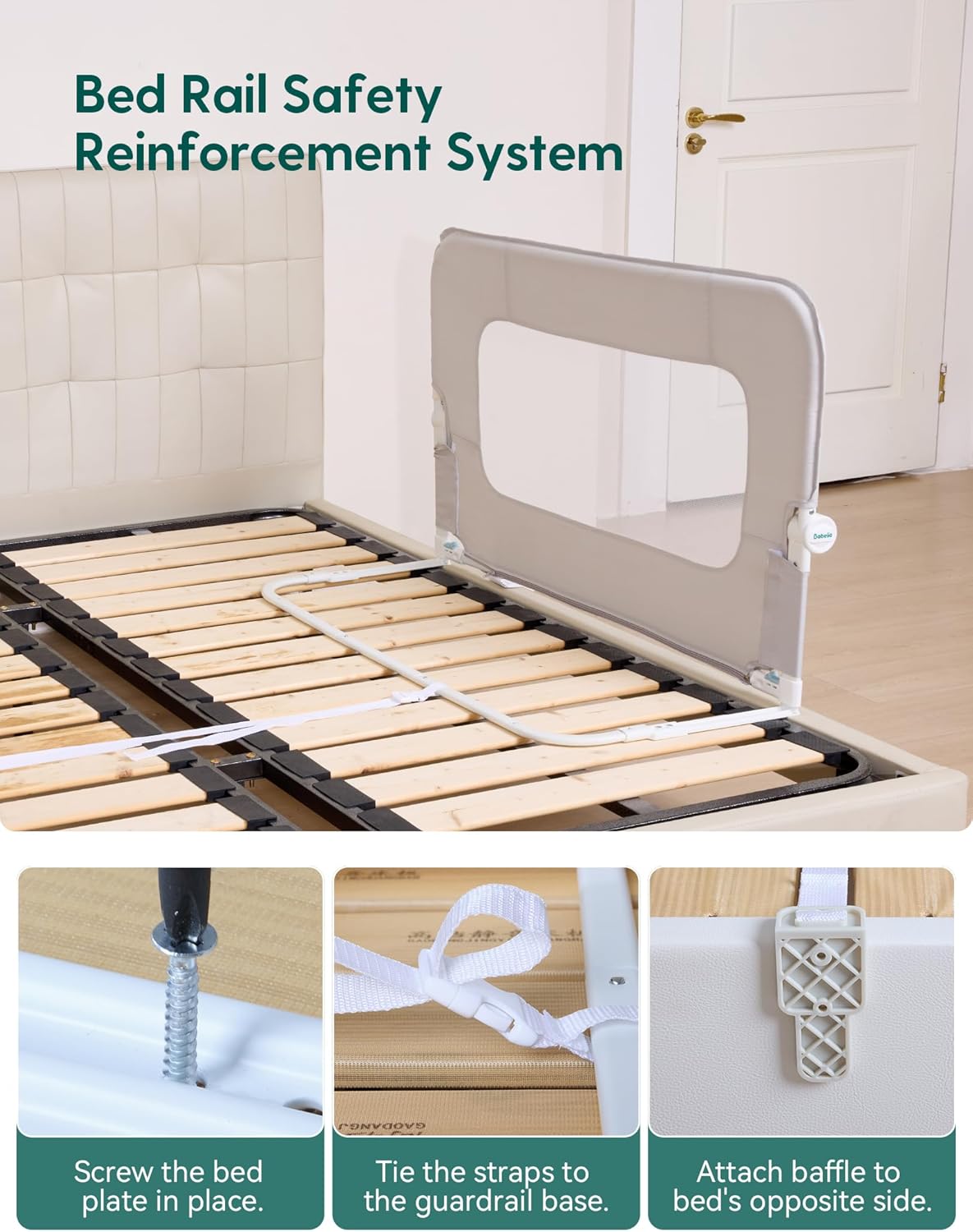 BABELIO Bed Rail for Toddlers, 43" Wide Swing Down & Adjustable Height Toddler Bed Rails for Kids/Elderly/Adults, Baby Side Railing for Twin/Full/Queen/King Size