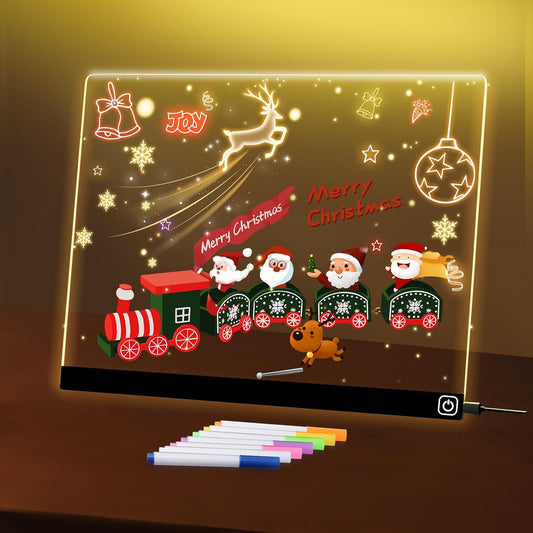 LED Note Board with Colors, 11.8"X9.4" Led Drawing Board Acrylic Dry Erase Board with Light for Kids 7 Colors Message Board Night Light with 7 Markers for Birthday Party Christmas Holiday Gift