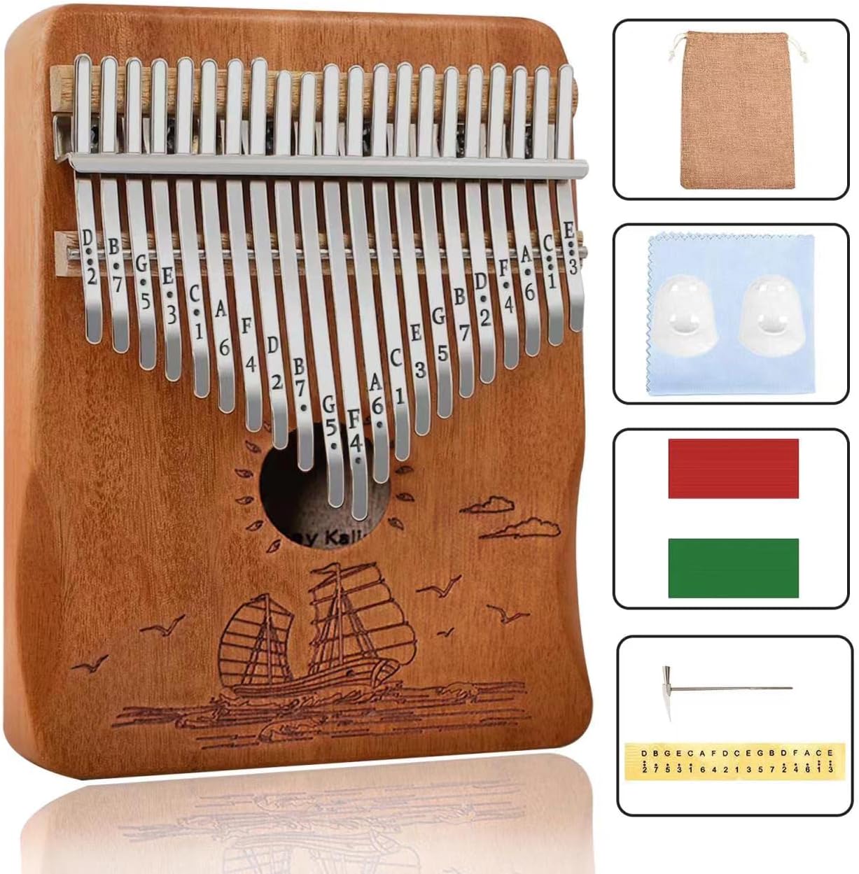 Finger Piano Kalimba 21 Keys, Calimba, Kalimba 21 Key with Tuning Hammer and Instructions, Sail Away Thumb Piano for Adults and Beginners(Brown)