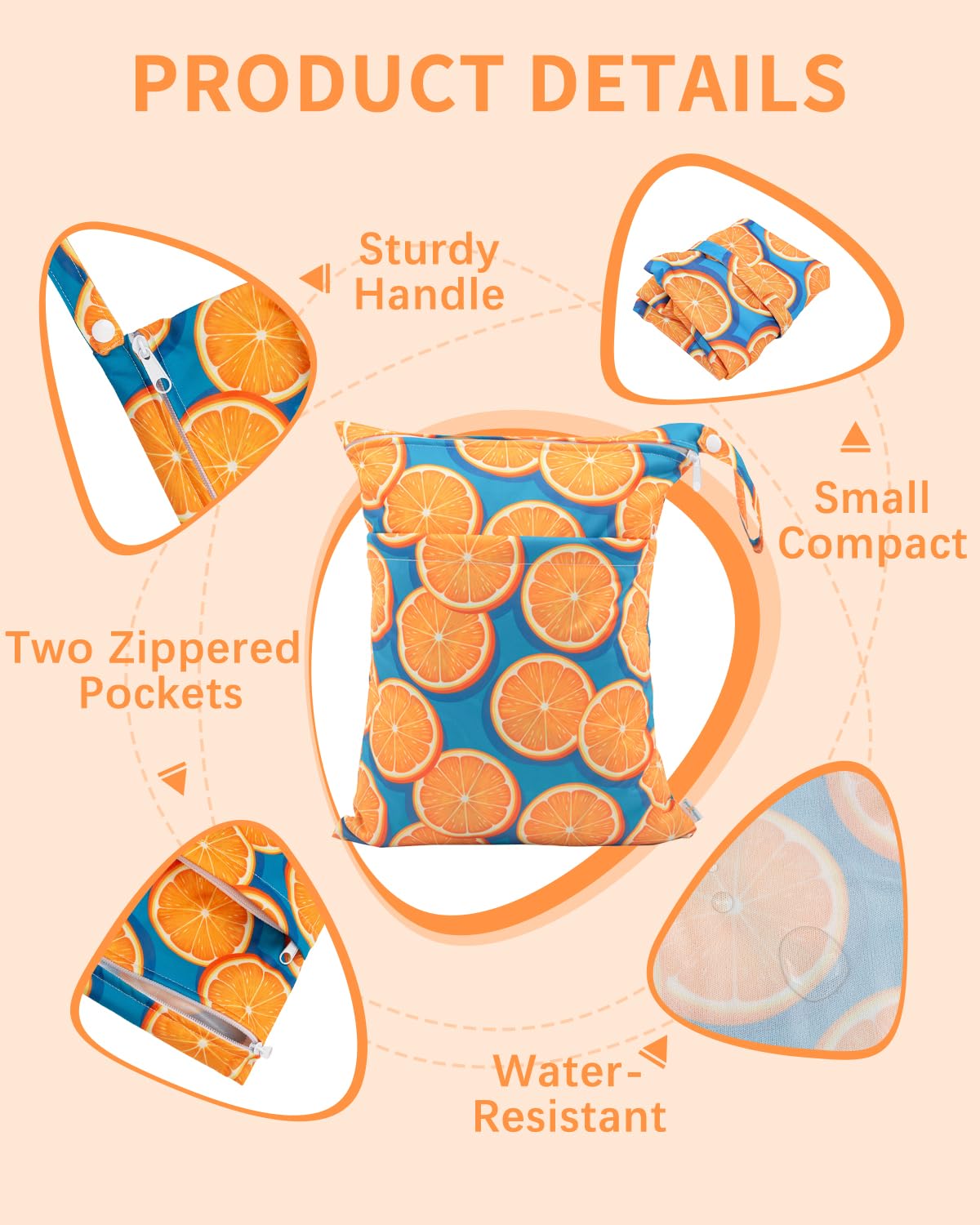 babygoal Wet Dry Bags for Baby Cloth Diapers, Washable Travel Bags, Beach, Pool, Gym Bag for Swimsuits & Wet Clothes with Two Zippered Pockets 3 Pack, 3LN22