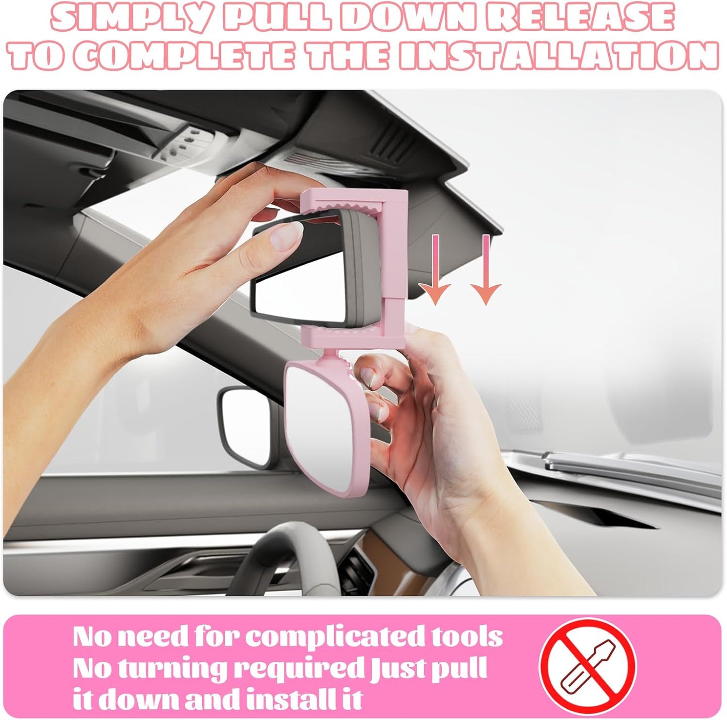 360-Degree Baby Car Mirror for Rear-Facing Seats,Kids Safety Mirrors with Tool-Free Installation,Kids Rear View Mirror BPA-Free Shatterproof & ASTM Certified (Adjustable 14"-22") (PINK)