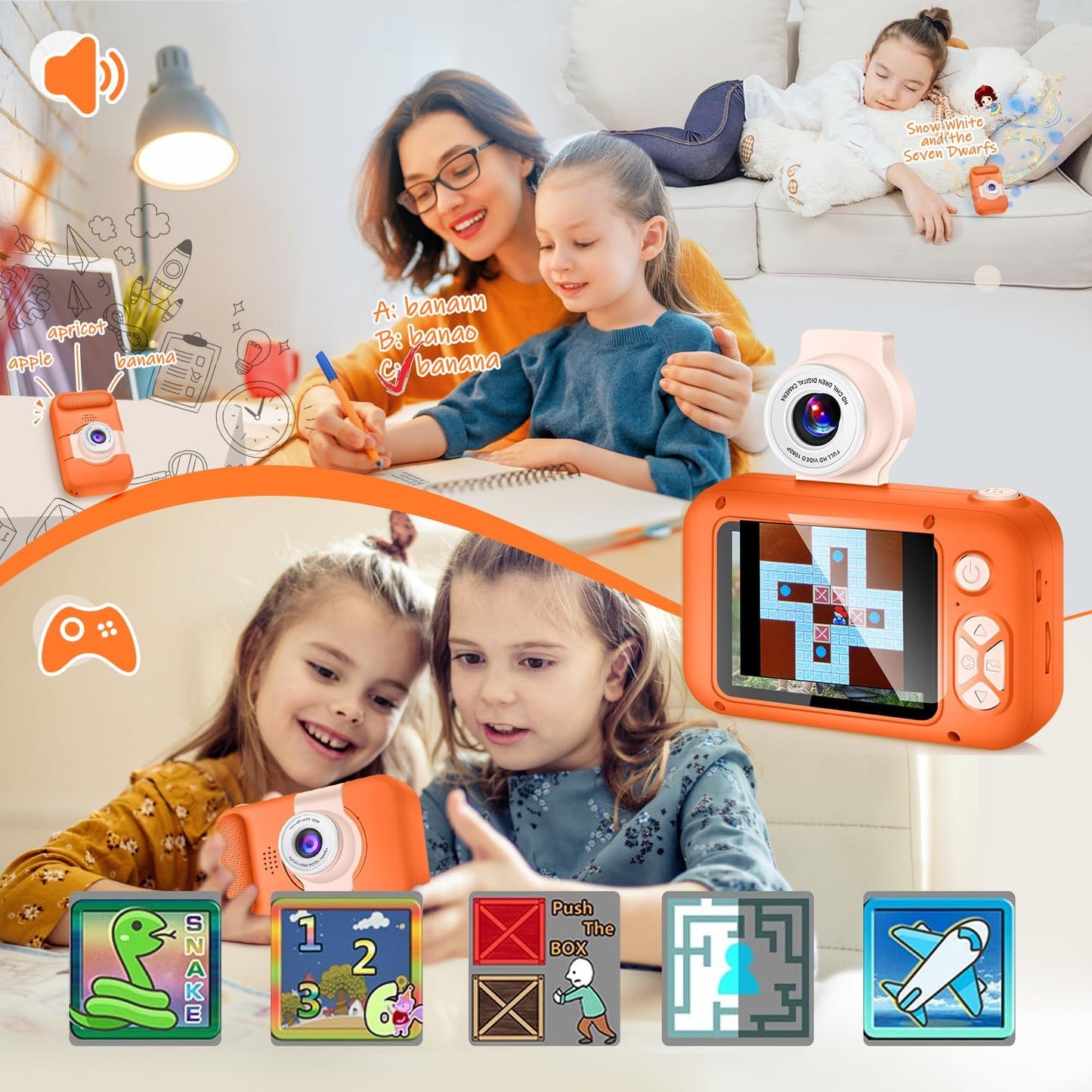 Kids Camera, Toddler Kid Digital Camera with 180°Flip Lens & 2.4in IPS Screen, Birthday Festival Gifts Present Toy for 4 5 6 7 8 9 10 11 Year Old Girls/Boys, 32 GB Card Included, X101
