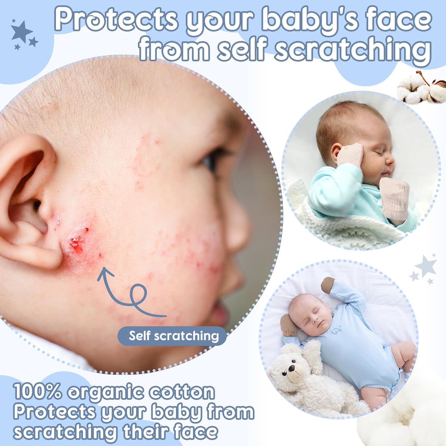 8 Pairs Newborn Baby Muslin Mittens 0-6 Months No Scratch Elastic Wrist Soft Breathable Gloves Bulk Cotton for Infant