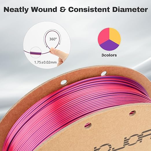 Silk PLA Filament 1.75mm Red Gold Purple Triple Color PLA 3D Printer Filament 3 in 1 Coextrusion 1KG Spool(2.2lbs) 3D Printing Filament Dimensional Accuracy +/- 0.03mm