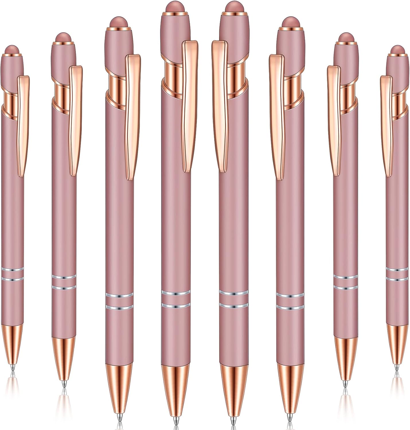 8 Pieces Ballpoint Pen with Stylus Tip Black Ink 2 in 1 Stylus Metal 1.0 mm Medium Point Smooth Pen Rainbow Colorful Rubberized Ballpoint for Touch Screen Tablet(Rose Gold)