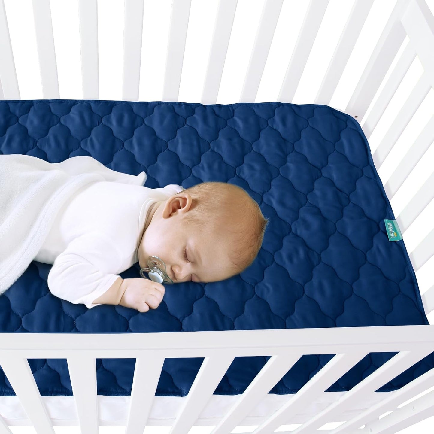 Waterproof Crib Mattress Protector Pad Cover 28" x 52", Anti Slip & Absorbent Waterproof Bed Pads for Standard Crib/Toddler Bed Quilted Machine Washable (Quilted Improved Thickness) Navy