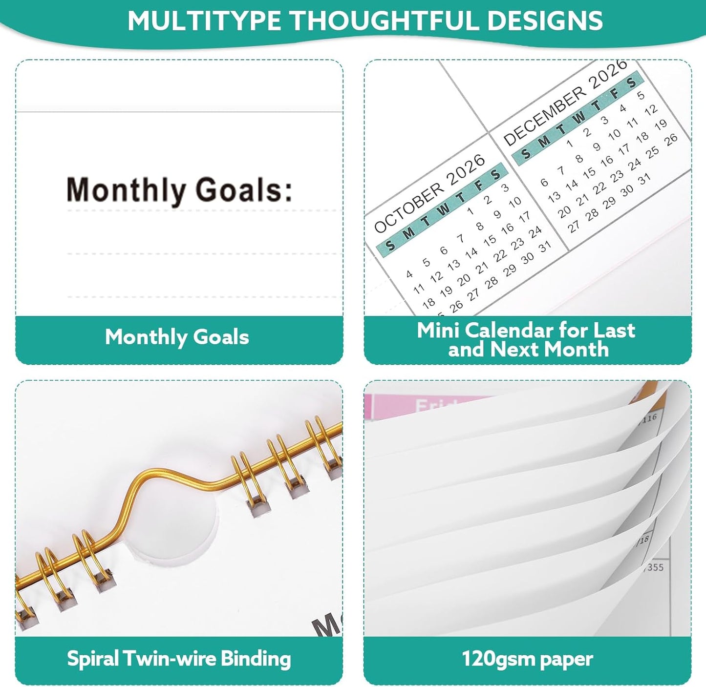 Wall Calendar 2025-2026, 18 Month Large Desk Calendar from July 2025 to December 2026 14.5" x 11.8" Monthly Calendar with Twin-Wire Binding for Home Office Planning Organisers, Colorful Blocks