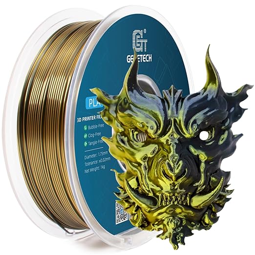 Geeetech Silk PLA Filament 1.75mm Silk Dual Color Filament, Coextrusion Dichromatic Metal-Like Shiny Consumable 1kg (2.2lbs) 1 Spool, Dimensional Accuracy +/- 0.02 mm, Gold Black