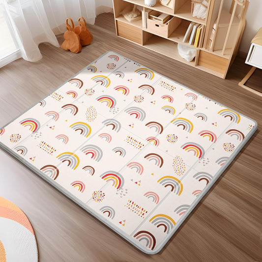 Foldable Baby Play Mat, PIGLOG 50x50 Playpen Mat, Waterproof Playmats for Babies and Toddlers Kids, Safe Foam Playmat for Tummy Time, Reversible Portable Baby Floor Mat for Infant, Colorful+Rain