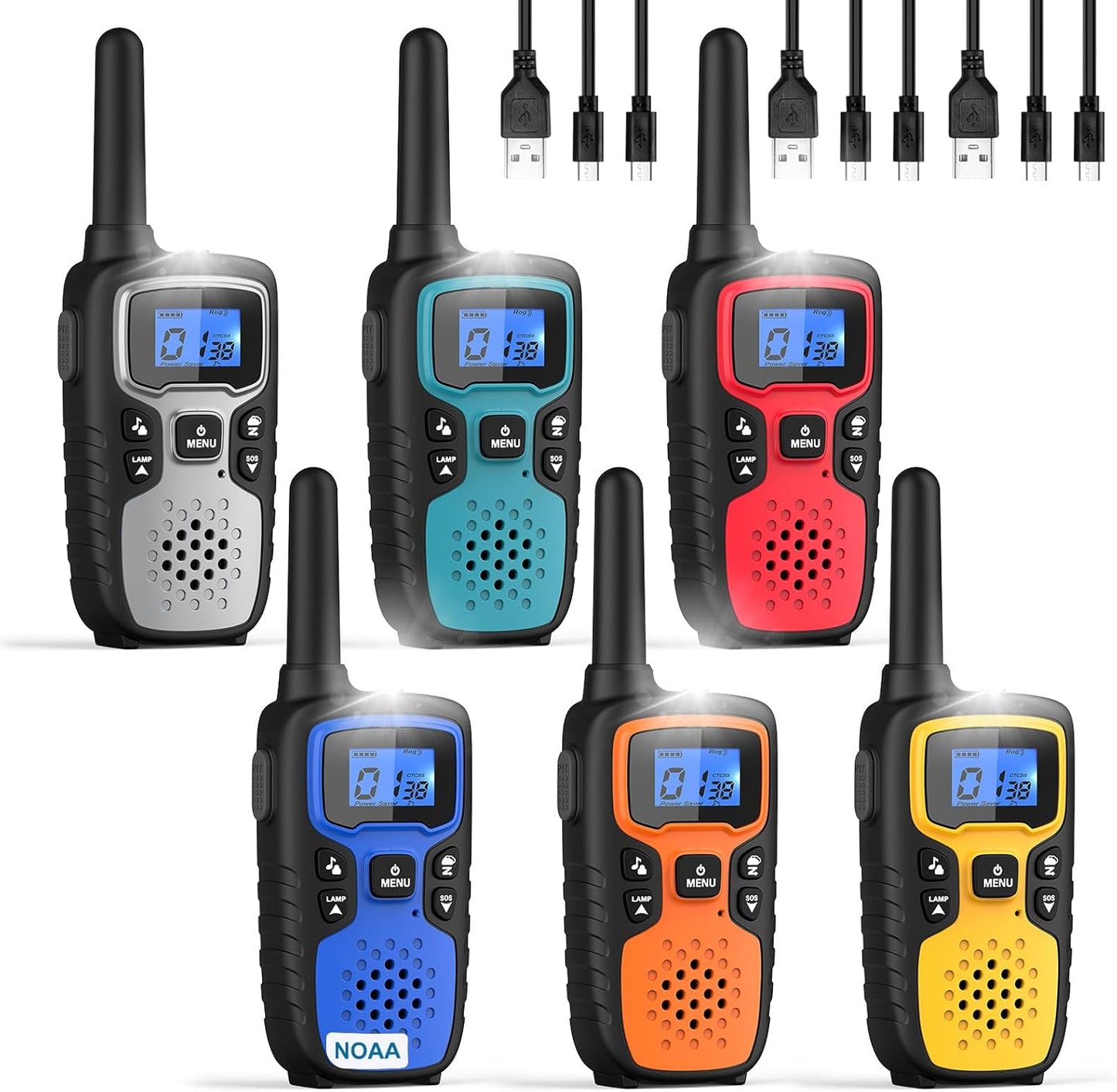 Wishouse Walkie Talkies for Kids Adults - Long Range Rechargeable 2 Way Radios,Gift,Hiking Accessories Camping Gear with Lamp,SOS Siren,NOAA Weather Alert,VOX,Easy to Use 6 Pack
