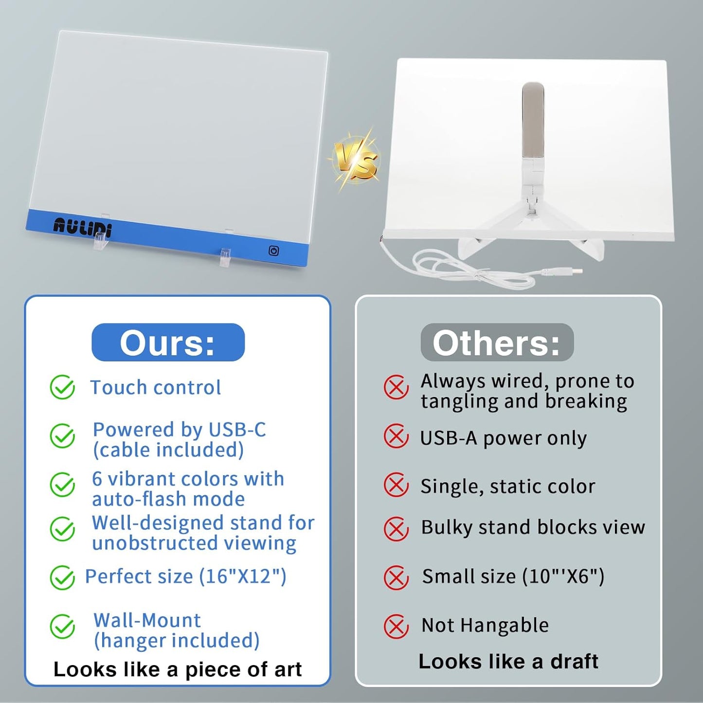 LED Note Board with Colors, Acrylic Dry Erase Board with Light, 16"x12" 6-Color Neon Glow Memo LED Light-Up Message Note Board, Drawing Board, LED Writing Pad with Touch Control (Stand/Hanging)