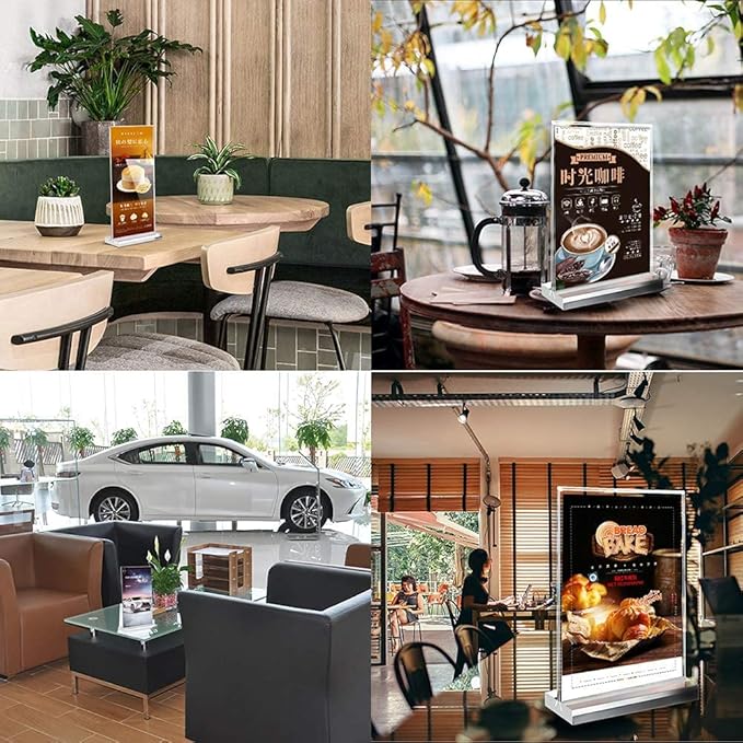 Acrylic Sign Holder 8.5 x 11-Acrylic T-Shaped Desktop Display Stand, Sign Holder,Menu ad Frame. Suitable for Restaurants, Promotions, Photo Frames, Events, Meetings (6 Pieces)