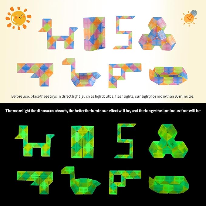 30pcs Bulk Fidget Glow in the Dark Snake Cube, Party Favors ,Goody Bag ,Bulk toys，Brithday Classroom Prizes,Pinata Stuffers Treasure Box for School Students Gifts for Boys and Girl