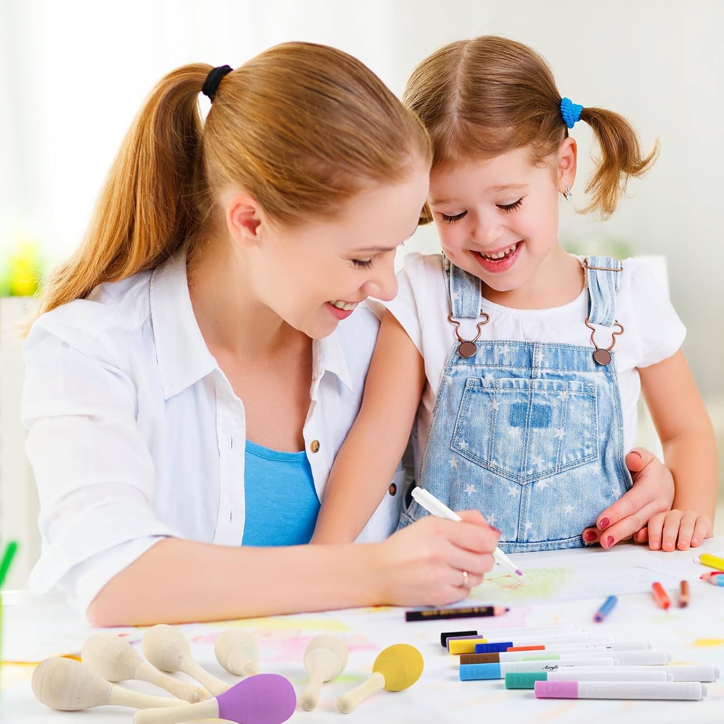 PLULON 25 Pcs Mini Wooden Maracas Unfinished Maracas for Fiesta Party Decorations with 27 Pcs Colorful Painting Tools, Maracas Musical for Mexican Party Favors Cinco De Mayo Party Supplies