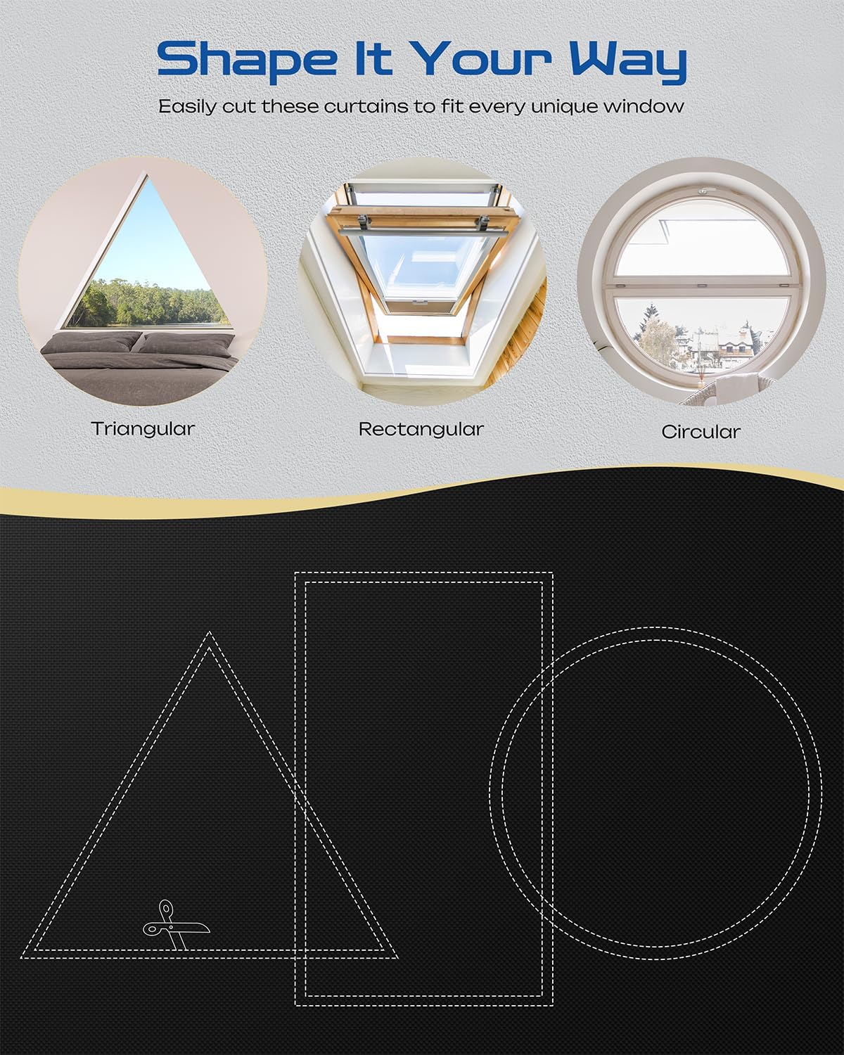 34" W x 84" L 100% Portable Blackout Curtains, Total Darkness No-Drill Black Out Window Cover,Temporary Blackout Shades with Hook & Loop Tape, for Bedroom, Nursery, Dorm, Travel (Black)