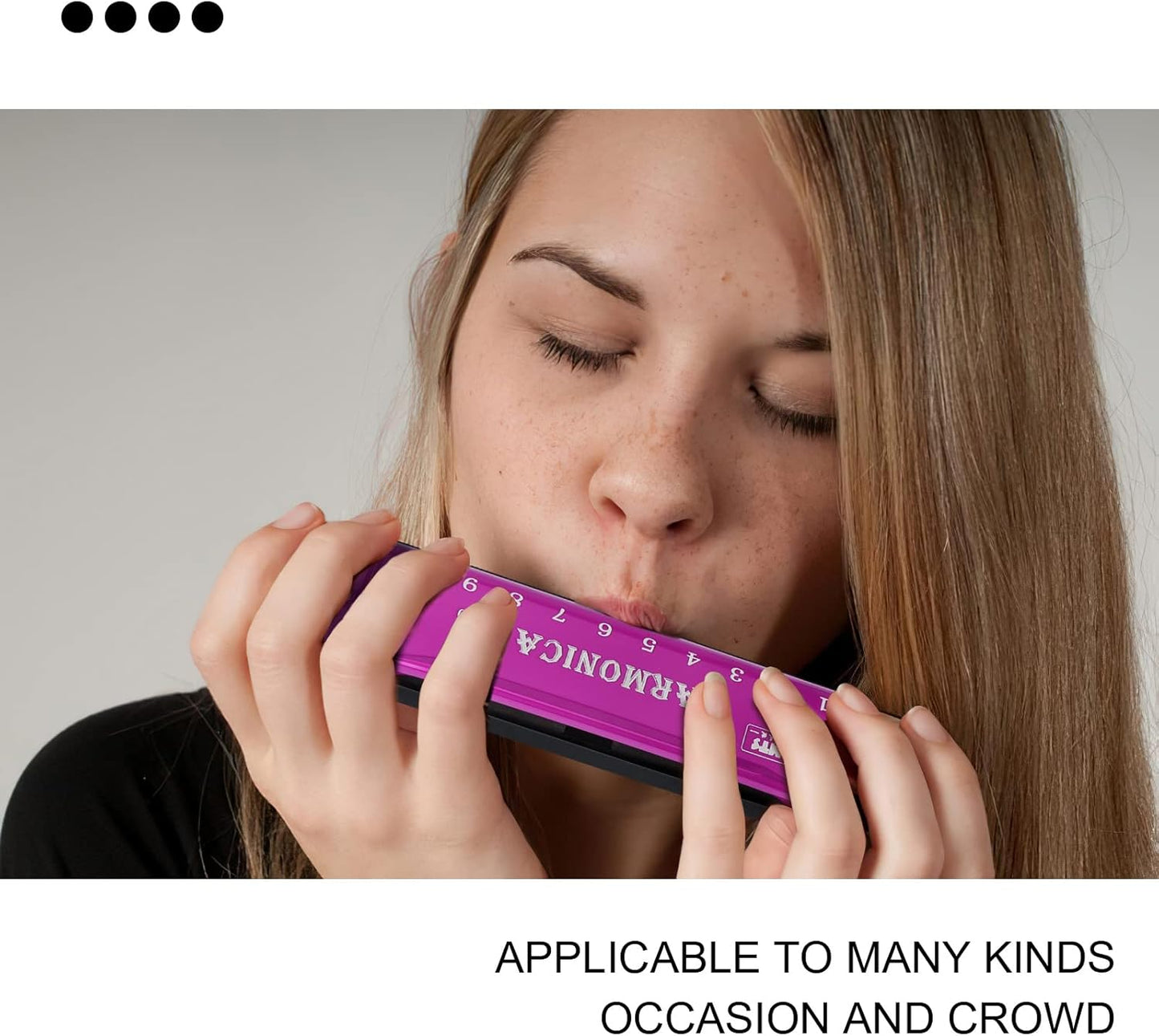 UPINS 4PCS Key of C 10 Hole 10 Tones Titanium Color Harmonica with Case for Beginner Students（Red, Blue, Green, Purple）