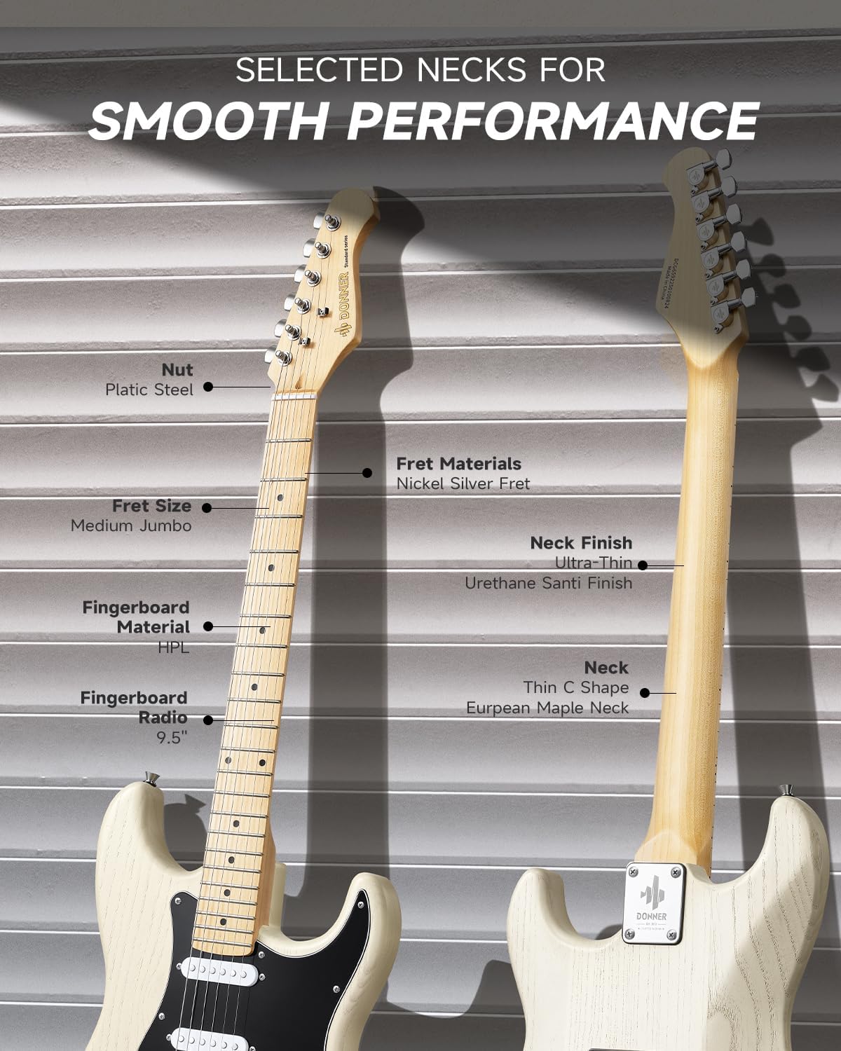 DONNER DST-80 Electric Guitar 39” Beginner Electric Guitar Kit with Amp, Classic SSS Pickup Complete with Gig Bag, Tuner, Capo, Strap, Picks, and Free Online Lessons, Bone White