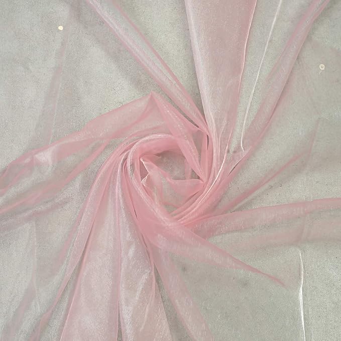 VDS Blush Pink Organza Fabric, 30 Yards Continuous, 45” Wide, Wedding Party Decoration Iridescent Crystal Sheer Shiny Organza Tulle Bridal Dress DIY Crafts Costume Sewing Backdrop Arch Cloth