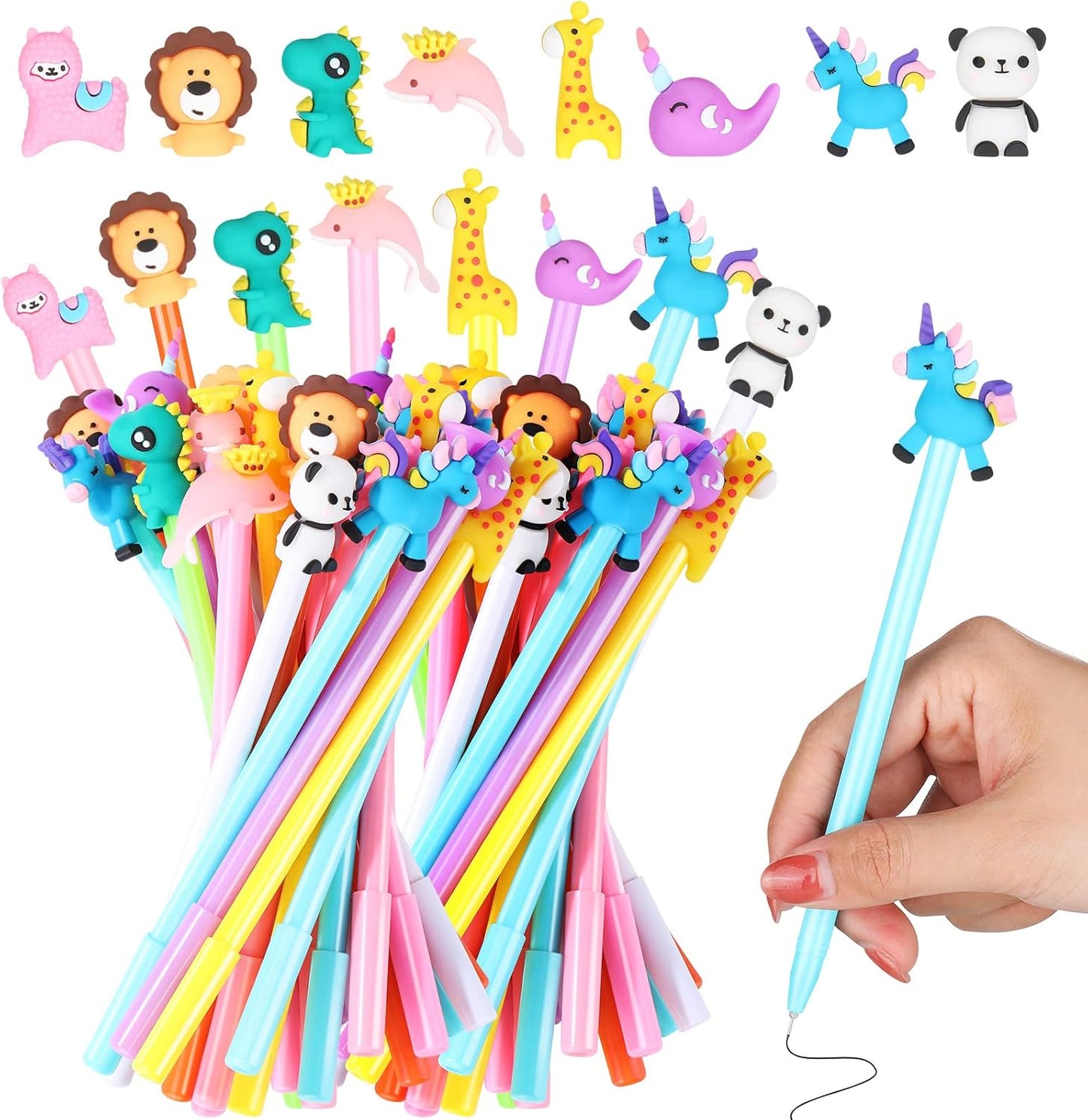24 Pieces Fun Animal Pens for Kids Cute Cartoon Gel Ink Fun Novelty Pens Bulk Birthdays Gift for Kids Daughter Girls Students Classroom Friends Black Ink Back to School Present(Animal Style)