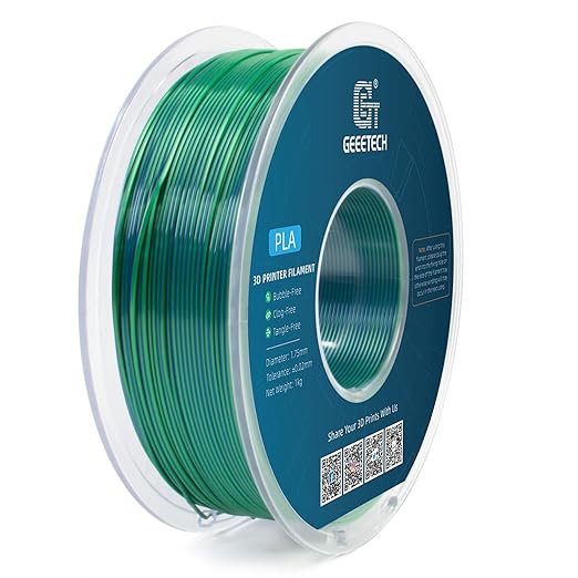 Geeetech 3D Printer Silk PLA Dual Color Filament, Metal-Like Shiny Silk Filament 1.75mm 1kg (2.2lbs) Spool, Dimensional Accuracy +/- 0.02 mm, Silk Blue Green