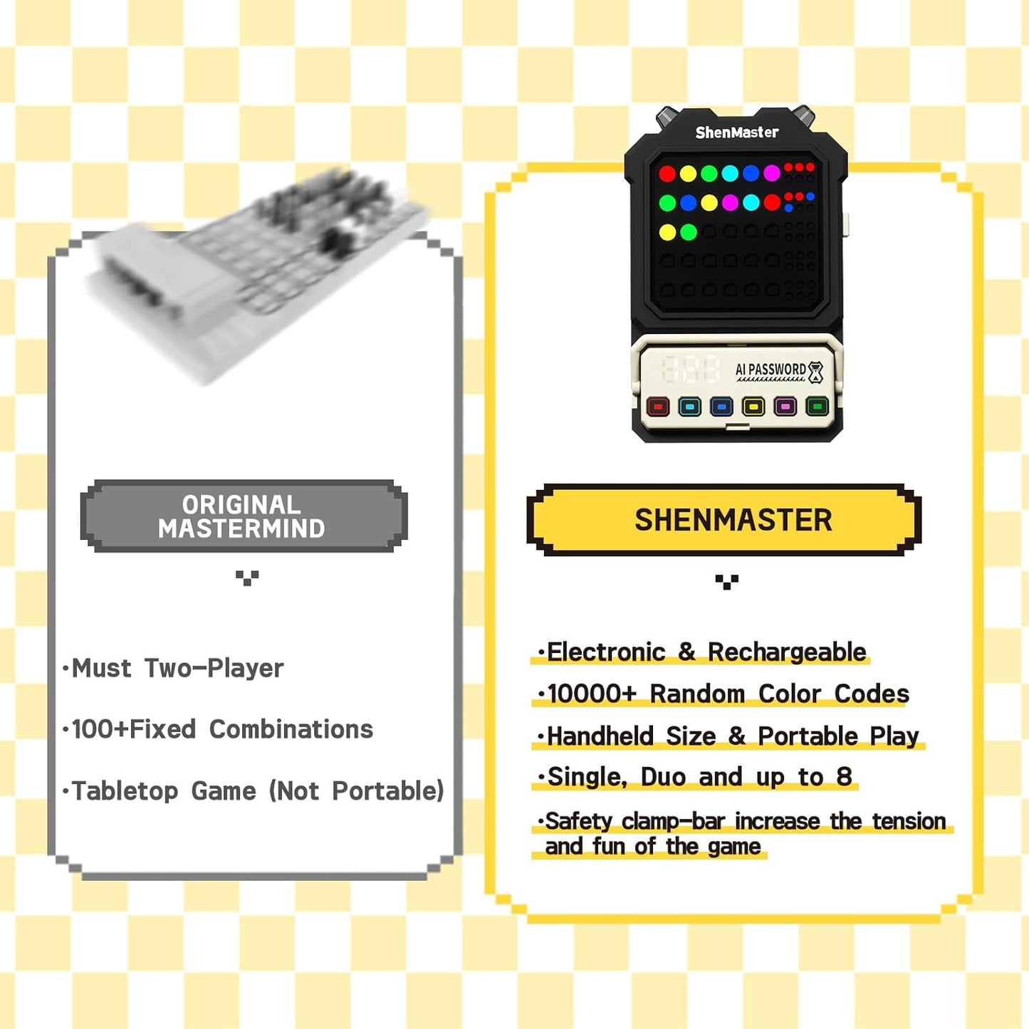 Crack The Code-Handheld Mastermind Game,Super Decoder with Fun Clamp, 1-8 Players Code Breaking Puzzle Game for Kids and Adults，Birthday Gift for Boys and Girls,Travel Games for Road Trip