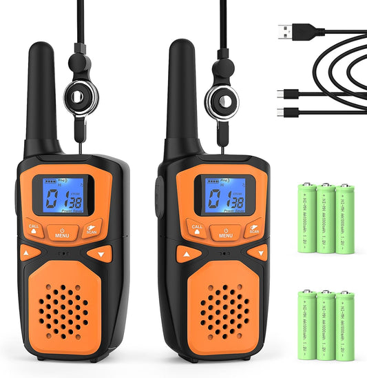 WokTok Rechargeable Long Range 2 Pack Walkie Talkies - 22 Channels VOX Scanning LCD Display - Ideal for Family Camping and Hiking