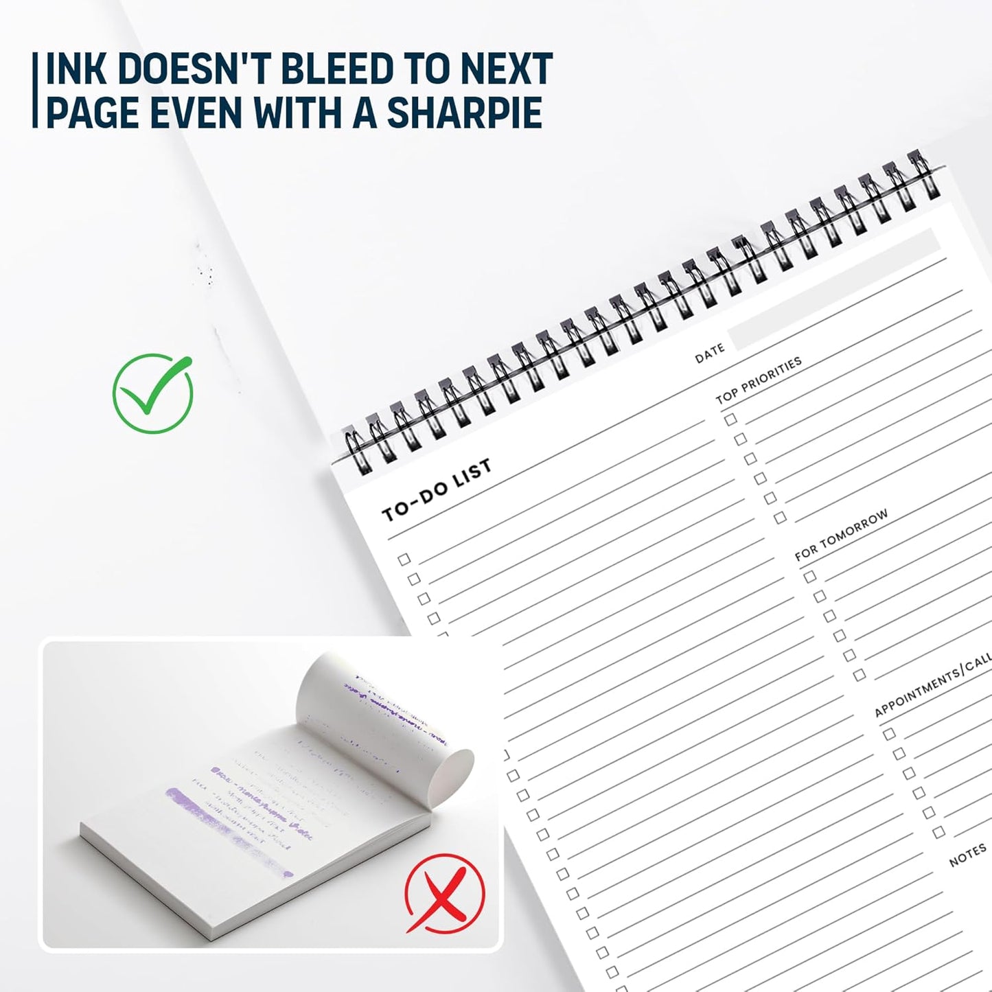 Of a Happy Kind To Do List Spiral Notepad 8.5x11 52 Sheets - Multiple Functional Sections - Daily Planner Notebook - Task Todo Checklist, Agenda Note Pad for Work