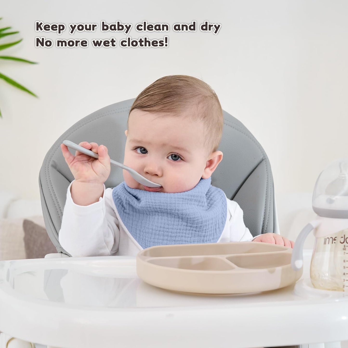 Susurration Muslin Baby Bibs 10Pack Bandana Drool Bibs Soft Adjustable Newborn for Unisex Girls & Boys (Blue Print)